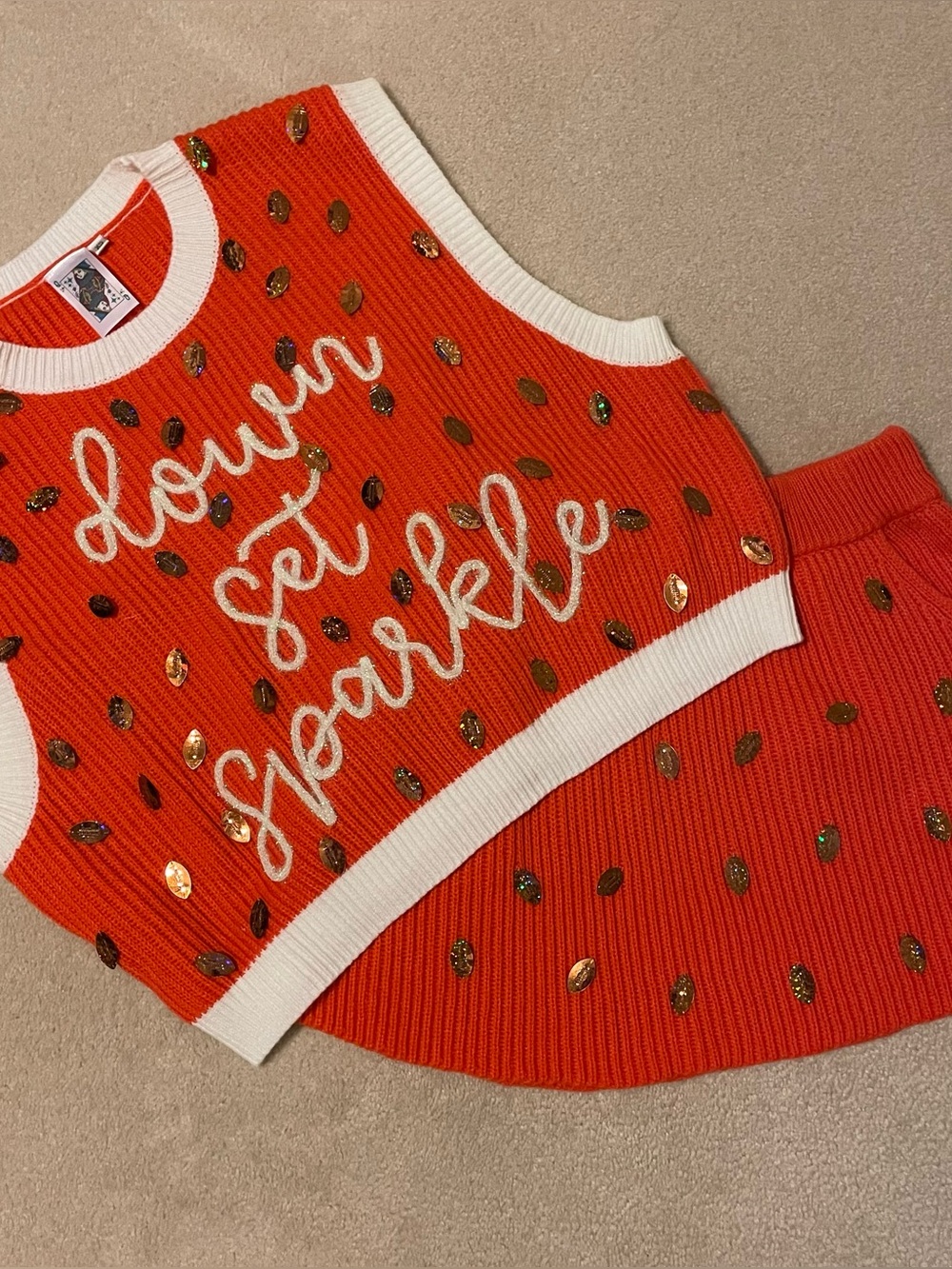 Queen of Sparkles 2 piece “down, set Sparkle” football set. X-small both NWOT